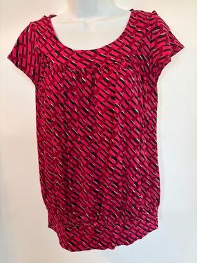 XS Women’s Merona Pink Geometric Cap Sleeve Blouse for business Casual loose fit